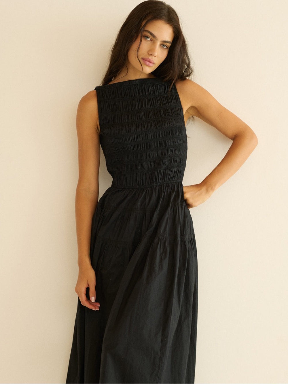 DOEN Melie Shirred Paneled Pleated Organic Cotton-Poplin Midi Dress Size L - Picture 7 of 16